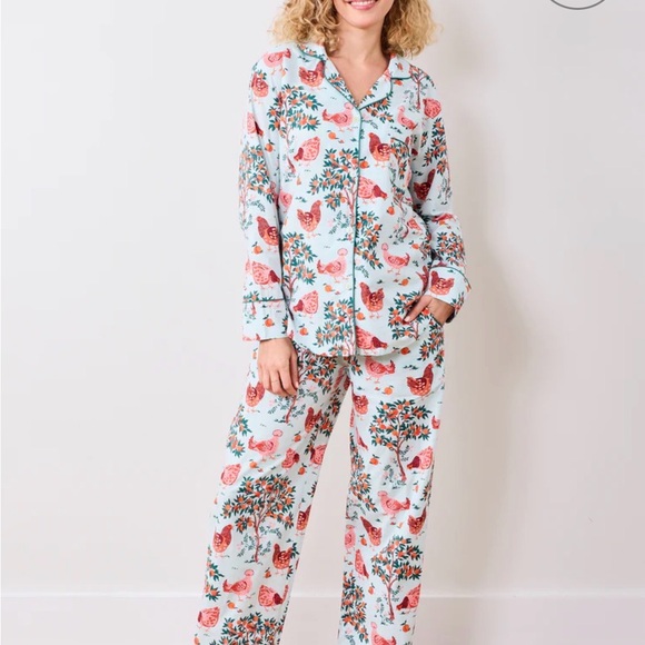 Printfresh Hen Pajamas with Chicken and Tree Print Cotton Set Retail $168 - Picture 2 of 10